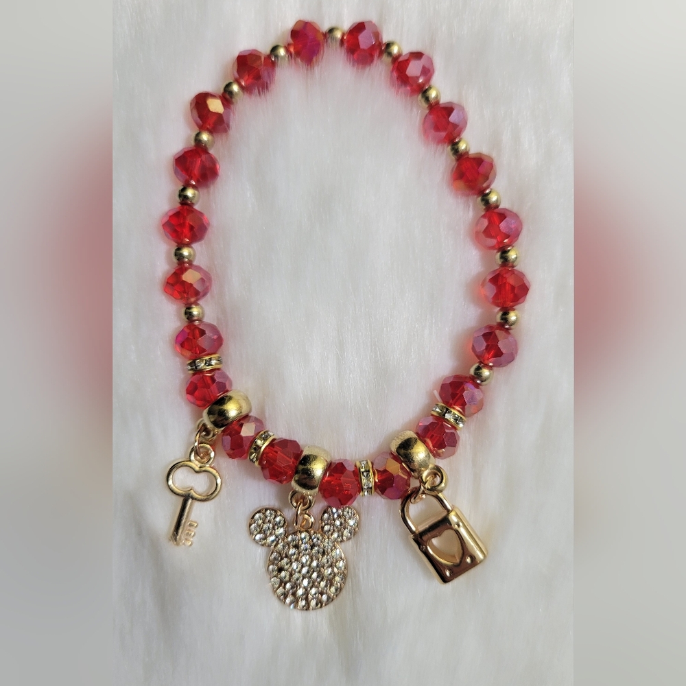 $8 Elegant Red Beaded Bracelet with Gold Accents